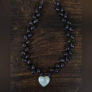 Dark Purple Freshwater Pearl Necklace with Mother of Pearl Heart Pendant